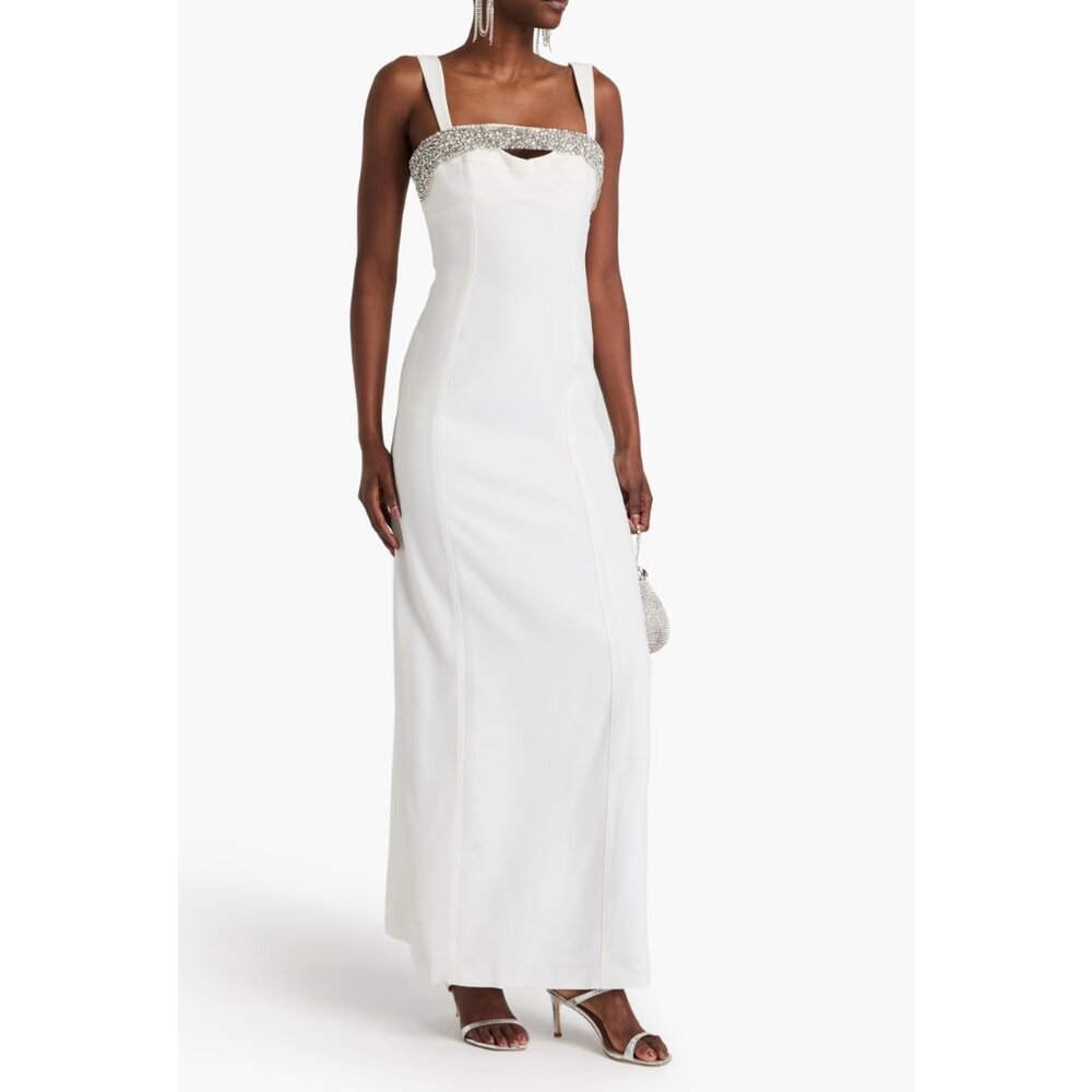 NWT SIMKHAI Lennox crystal-embellished cutout crepe gown